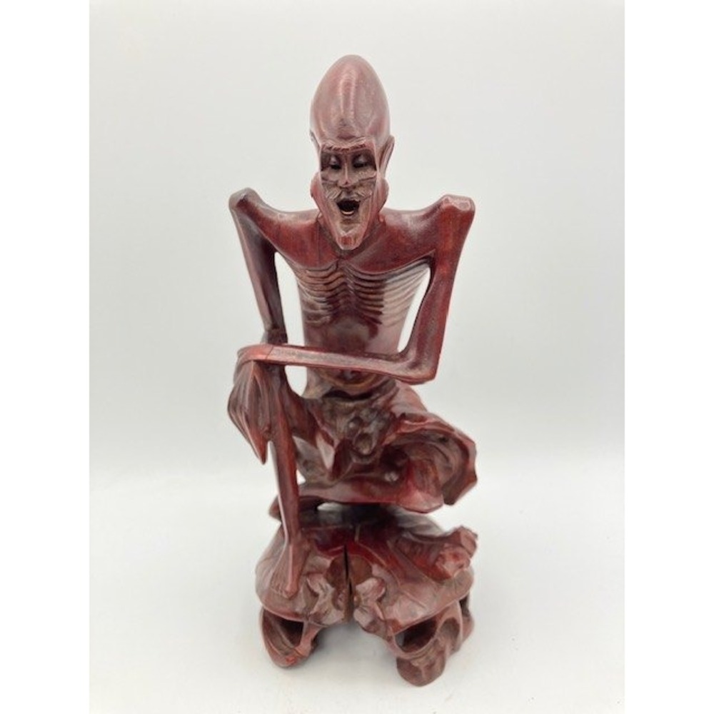Vintage Hand‎ Carved Wooden Emaciated Lohan/Rakan Chinese/Japanese Buddhism 8"H